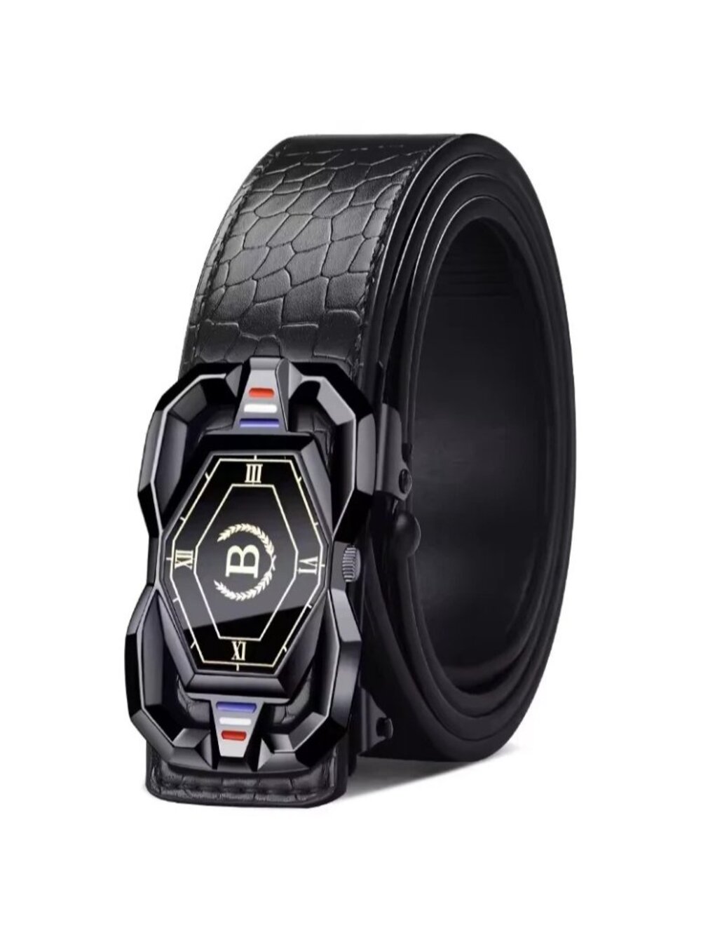 Elegant Fashion Men Belt Adjustable Black Buckle Crocodile Black 51 in new